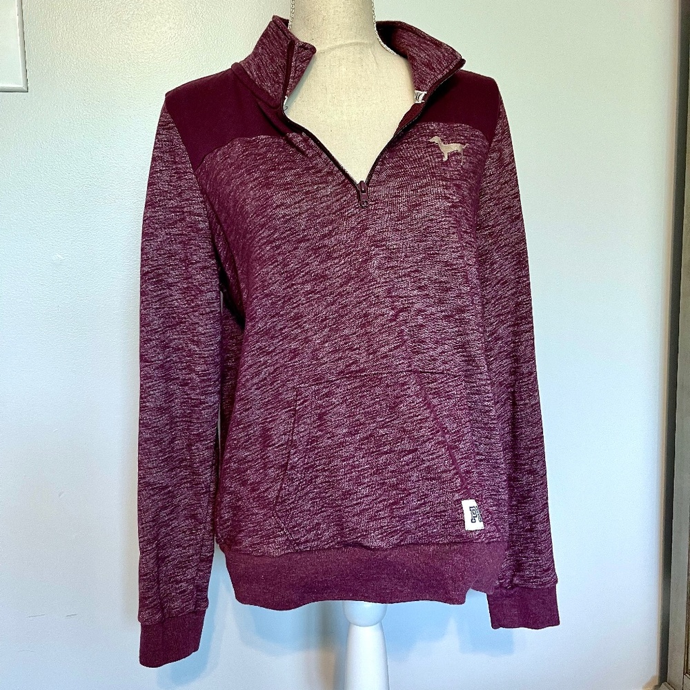 Victorias Secret VS Pink Half Quarter Zip Pullover Sweatshirt Pouch Med Purple M